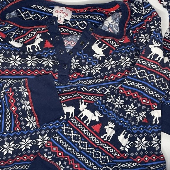 Lanz of Salzburg sz L Womens Moose Nordic Print Red Blue 2pc Pajama Set Cotton - Picture 11 of 12